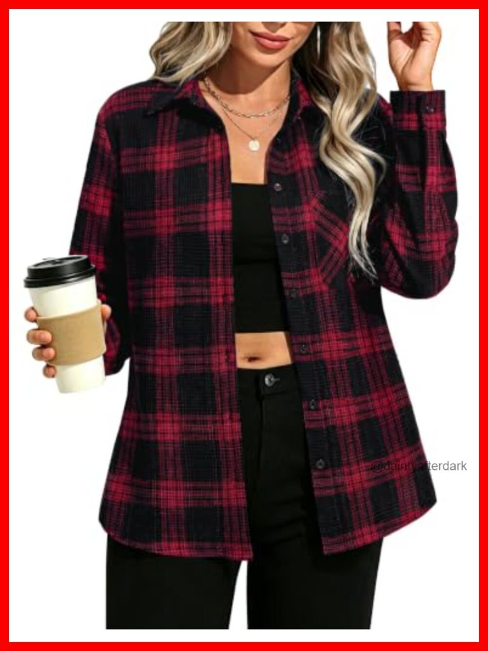 Waffle Knit Plaid Button Down Shirt Relaxed Fit Long Sleeve Collared Casual